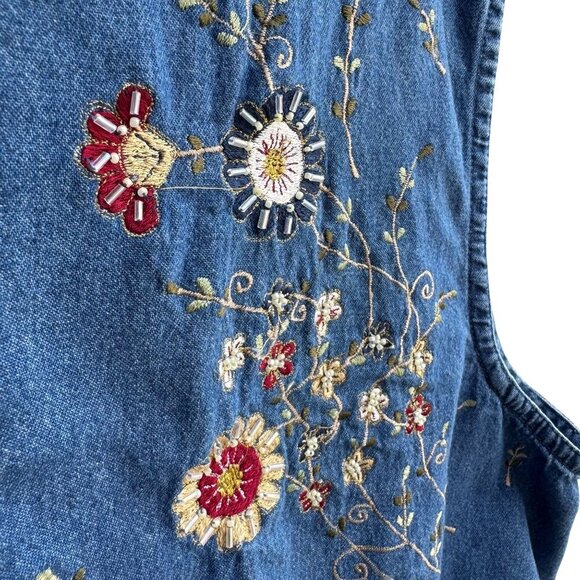Tantrums Vintage 80s Womens Floral Embroidery Beadwork Zip Sleeveless Vest 2X - Picture 4 of 8